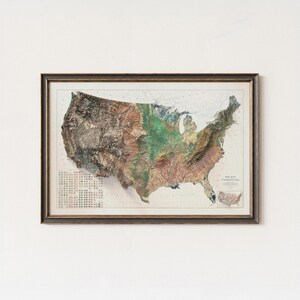 Vintage Map of United States: Relief of the USA, Historical Wall Decor, Antique Poster image 8