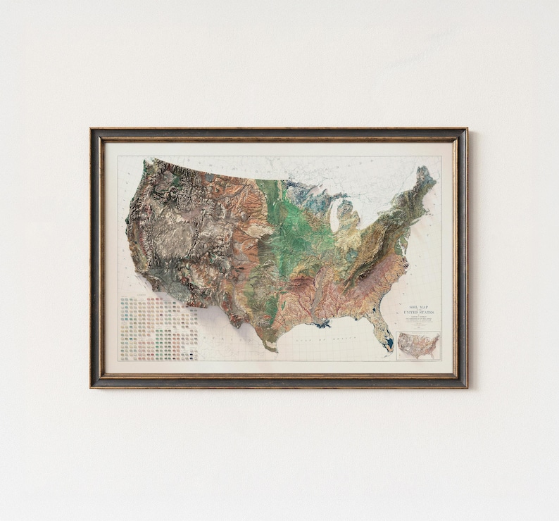 Vintage Map of United States: Relief of the USA, Historical Wall Decor, Antique Poster image 8