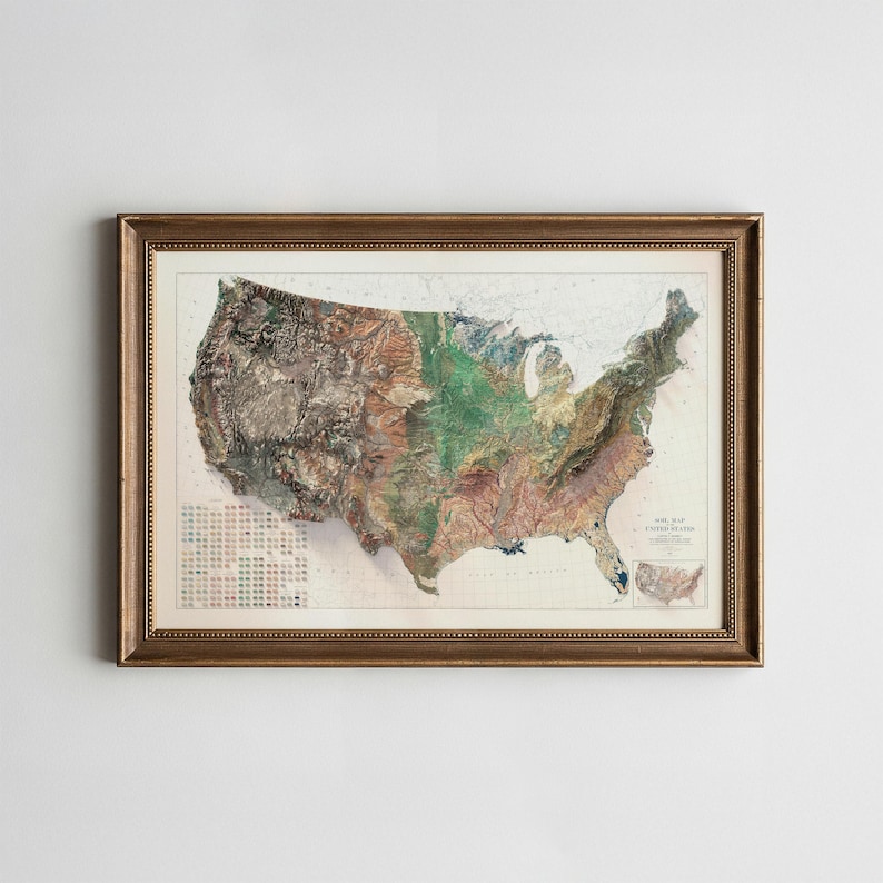 Vintage Map of United States: Relief of the USA, Historical Wall Decor, Antique Poster image 1
