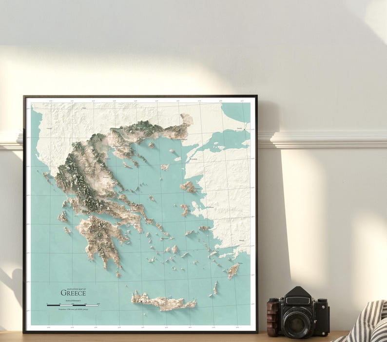 Greece Topographic Map Print, Shaded Relief Aegean Islands Wall Art Poster image 3
