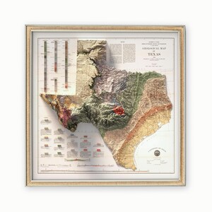1916 Texas Geological Map Print, Shaded Relief Wall Art, Antique Style Decor image 8