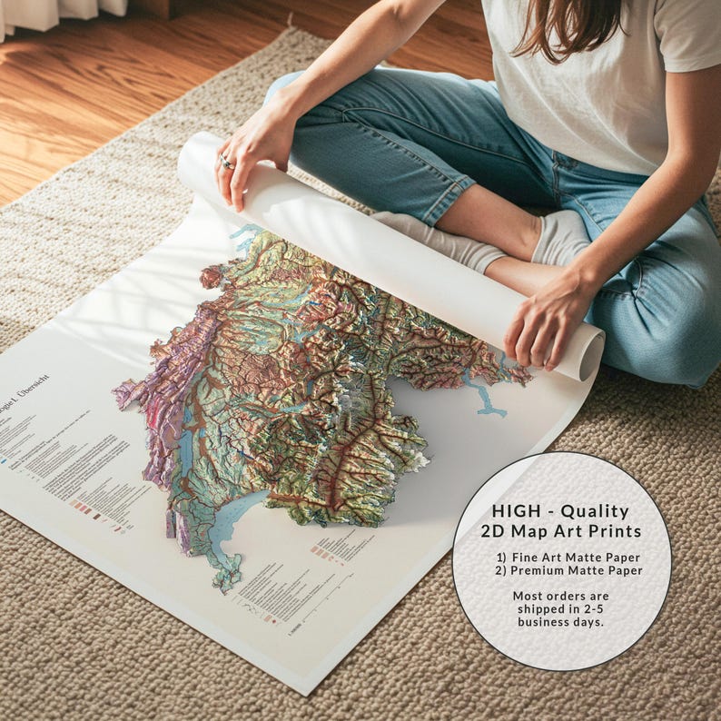 Switzerland Geomorphology Map: Detailed Natural Topography, Map Art Print, Vintage Wall Decor image 11