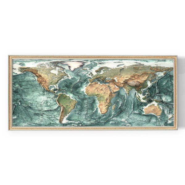 The World Satellite Map 04 (Equirectangular) - Vintage Home Decor - Wall Art - Giclée Print on Fine Art Paper - Unique Gift - 3D Effect