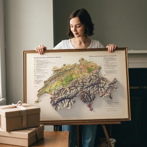 Switzerland Map: Vintage Relief Map Print 1975, Rural and Agricultural Poster image 2