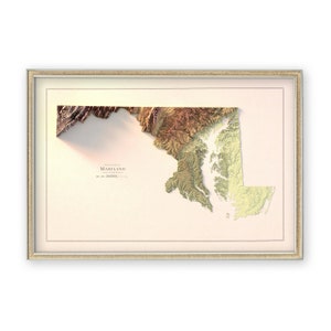 Maryland 01 - gearceerde reliëfkaart - wanddecoratie - topografie - kunstafdruk - uniek cadeau