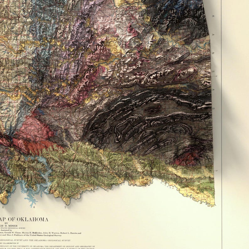Oklahoma Geological Map Art Print: Vintage Topographic Terrain image 7