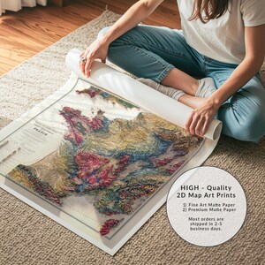 Geological Map of France: Topographic Elevation Art Print image 11