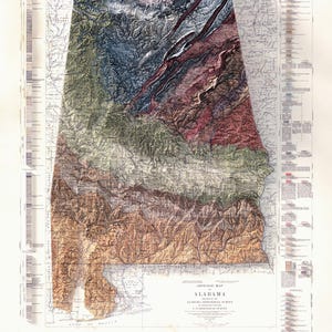 Geological Map of Alabama 1926: Vintage Relief Map Art, Home Decor, Housewarming Gift image 2