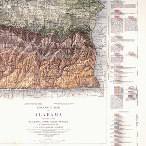 Geological Map of Alabama 1926: Vintage Relief Map Art, Home Decor, Housewarming Gift image 3