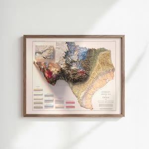 Vintage Texas Geological Map 1933: Relief & Elevation Wall Art, Map Poster Print image 5
