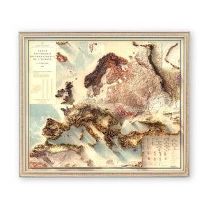 Europa (flacher Ozean) Landkarte - Wandbild - Topographie - Wandbild - Einzigartiges Geschenk