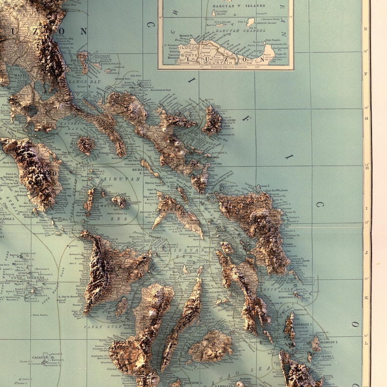 Vintage Map of the Philippines 1924: Detailed Topographic Relief Print, Vintage Style Wall Poster image 9
