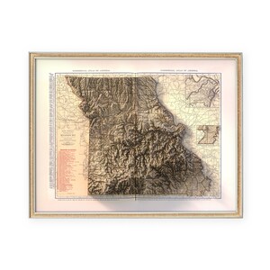 Kaart staat Missouri - wanddecoratie - topografie - hoogte - kunstafdruk - uniek cadeau