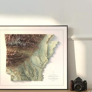Kunstdruck einer topografischen Karte von Arkansas: Schattiertes Relief als Wanddekoration Bild 5