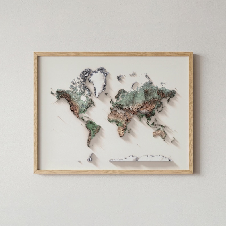 Mapa topográfico natural detallado del mundo, póster para pared, decoración de viajes imagen 5