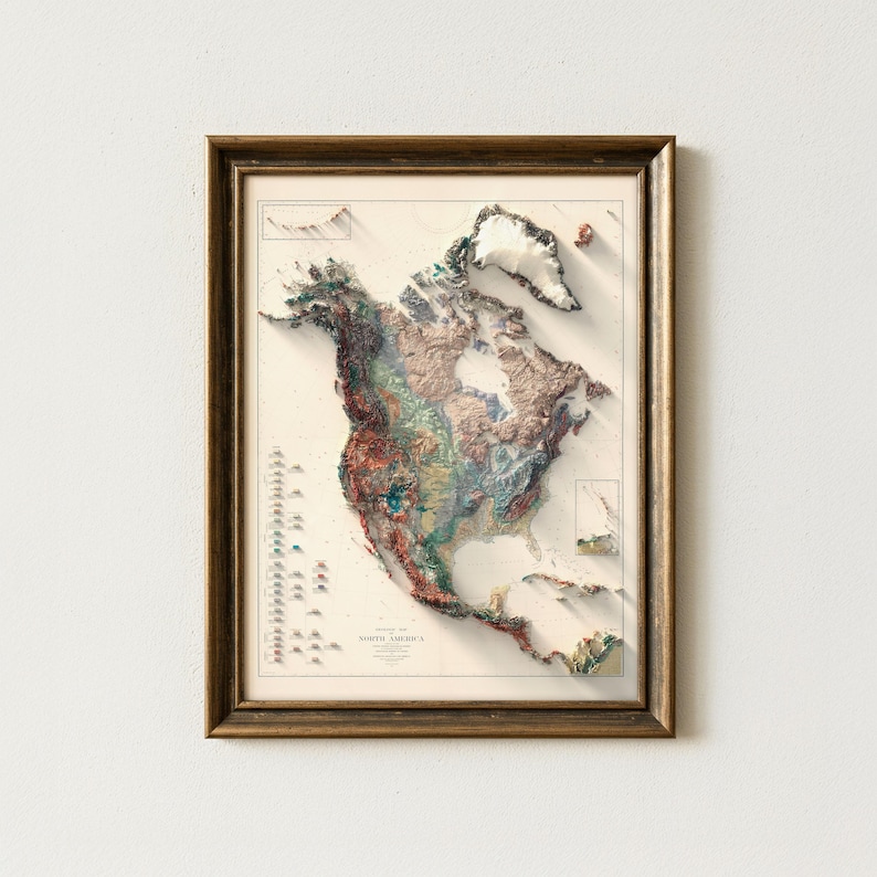 North America Vintage Map 1911: Realistic Relief Wall Decor, Antique Geological Art Print image 8