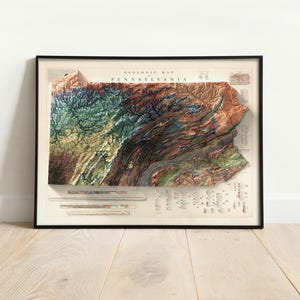 Geological Map of Pennsylvania 1960: Rustic Wall Art, Geological and Natural Topography Print image 8