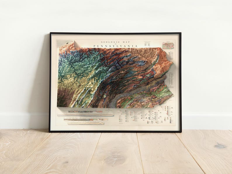Geological Map of Pennsylvania 1960: Rustic Wall Art, Geological and Natural Topography Print image 8