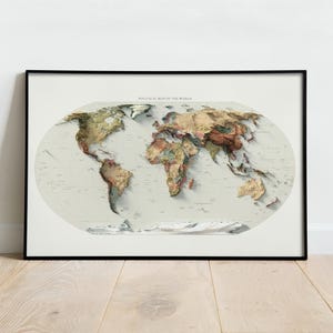 Mapa Político Mundial: Impressão Topográfica de Elevação, Arte de Parede em Relevo, Decoração de Escritório imagem 2