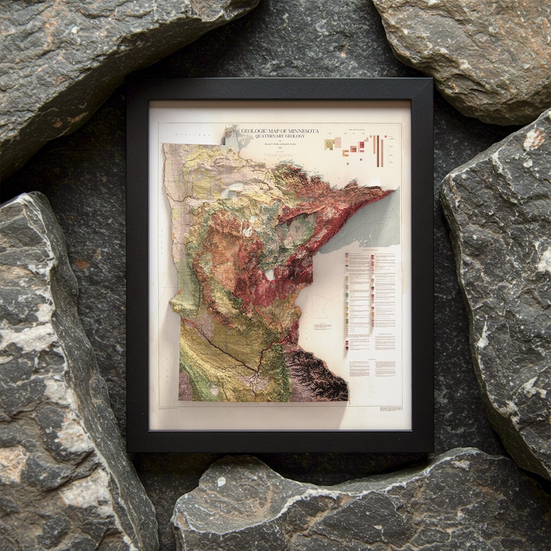 Geological Map of Minnesota (1982) – Vintage Quaternary Geology Print – Relief Effect Earth Science Art image 6