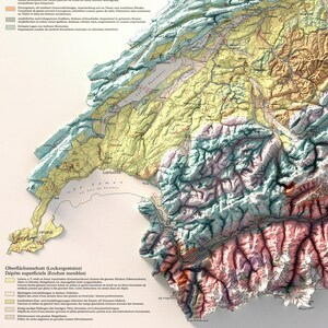 スイス地図ウォールアート：ヴィンテージ風の地質・地形図プリント、質感のあるレリーフポスター 画像 6