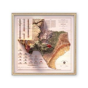 Carte géologique du Texas (1916) - décoration murale - topographie - impression d'art - cadeau unique