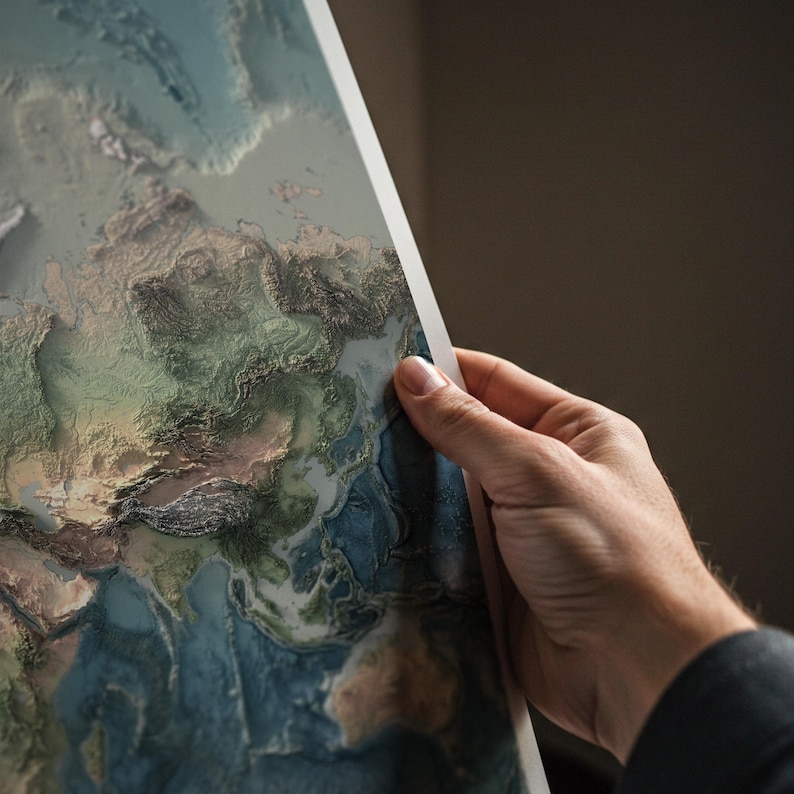 World Map: Natural Topography Wall Art Print with Realistic Relief and Ocean Detail image 7