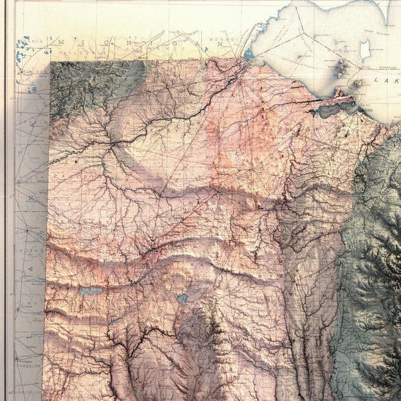 Geologic Map of Ohio (1928): Vintage Geological Wall Map with Modern Topography image 9