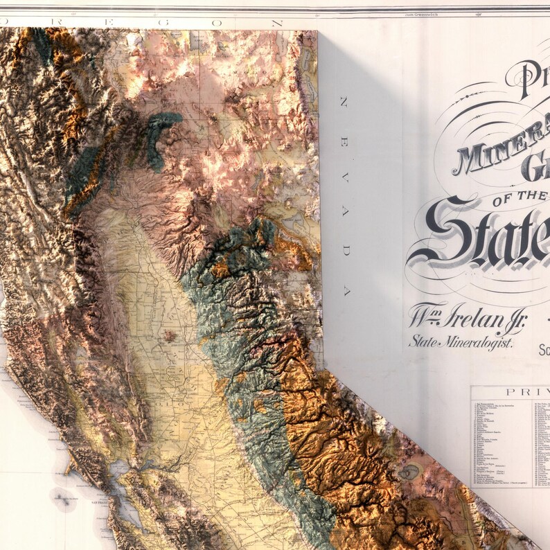Geologische Karte von Kalifornien (Kunstdruck): Vintage-Topografie von 1891 Bild 2
