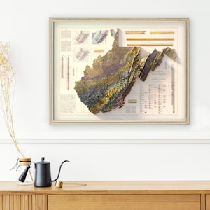 Geologisk karta över West Virginia från 1968: Vintage topografiskt relieftryck bild 2