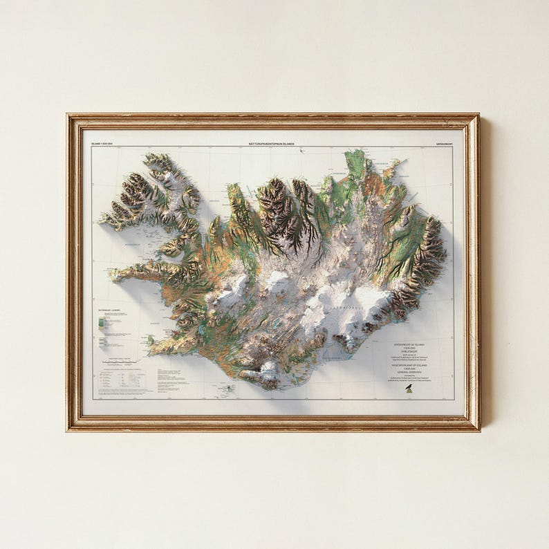 Iceland Topographic Map: Vintage Style Vegetation Wall Art Print image 2