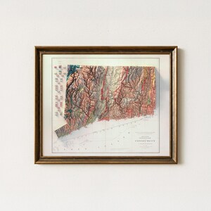 Connecticut Map Art Print: Vintage Wall Decor, Topographic Art Design image 5
