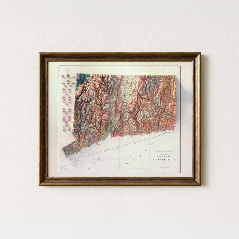 Connecticut Map Art Print: Vintage Wall Decor, Topographic Art Design image 5