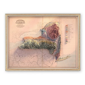 Staat New York - geologische kaart - vintage muurdecoratie - topografie - kunstafdruk - uniek cadeau