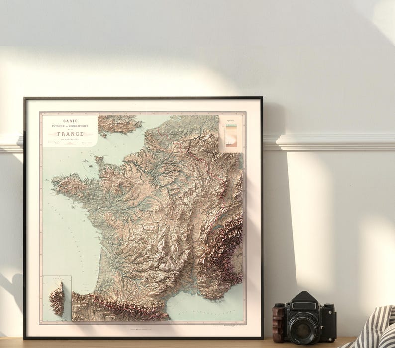france poster map on the wall decor, gift for him