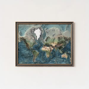 World Map: Natural Topography Wall Art Print with Realistic Relief and Ocean Detail image 3