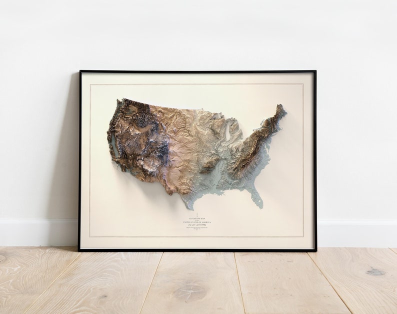 The united statesof america wall map, showing the topography of the country. perfect gift for wall decor