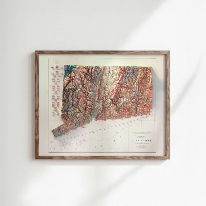 Connecticut Map Art Print: Vintage Wall Decor, Topographic Art Design image 6