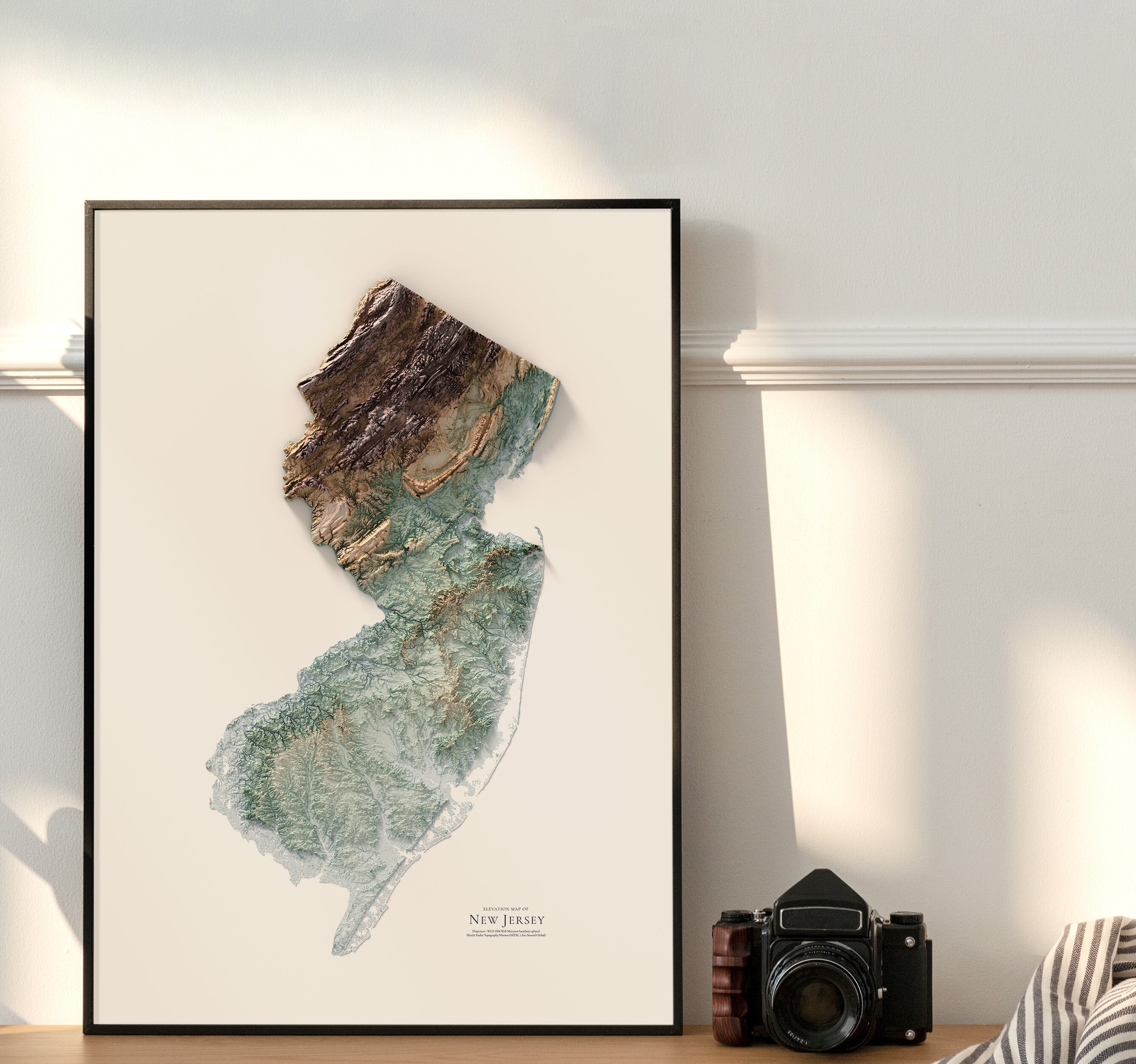 New Jersey Elevation Map - Modern Topographic Wall Art - Etsy