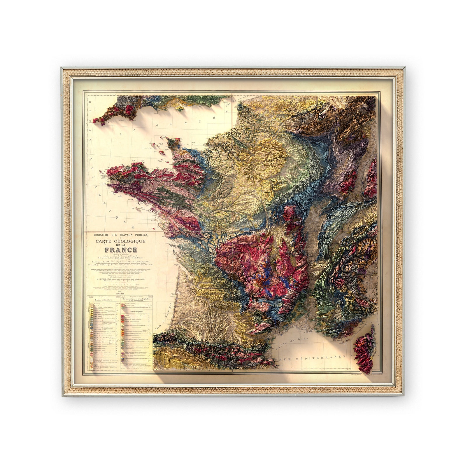 France Vintage Map Elevation Map Shaded Relief Map Art - Etsy