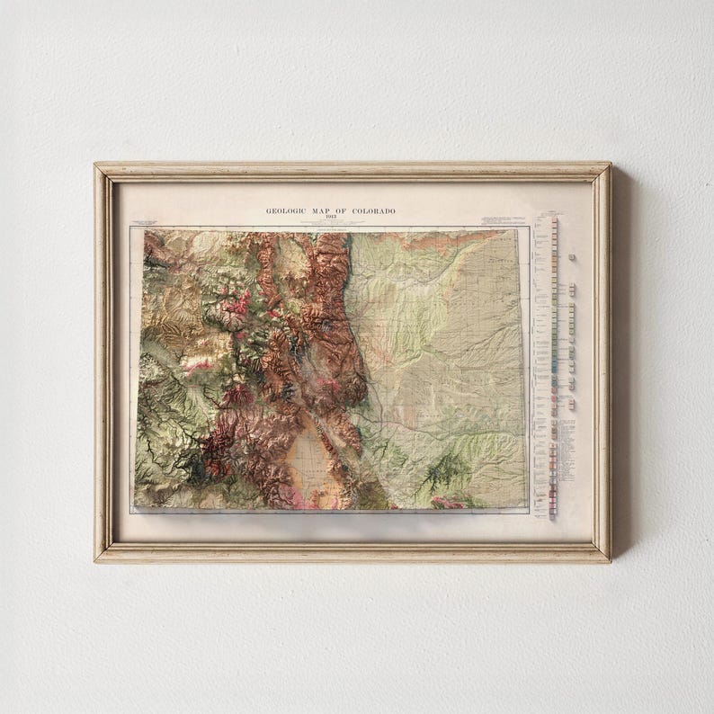 Shaded Relief Colorado Geologic Map: Vintage Art Print With Realistic ...