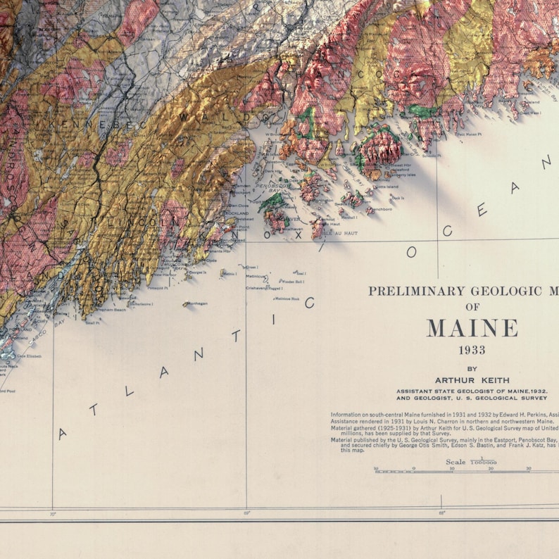 Maine Geological Map: 1922 Vintage Map of Topography, Antique Style Wall Decor image 7