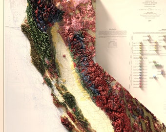 Vintage Map of State of California: Vintage Geological Wall Decor, Map Art Print
