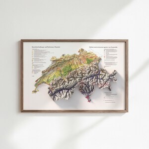 Switzerland Map: Vintage Relief Map Print 1975, Rural and Agricultural Poster image 7