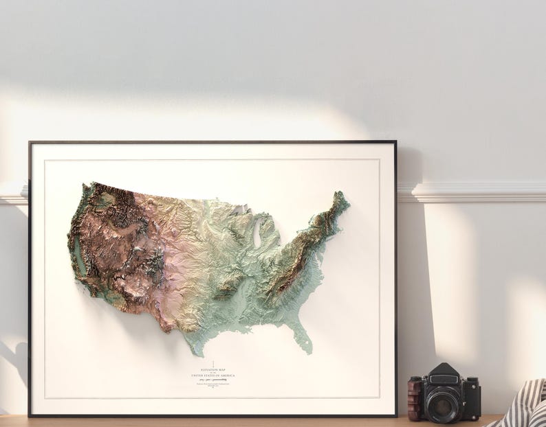 Colered map of the United States. Perfect gift for him. gift idea, vintage maps.