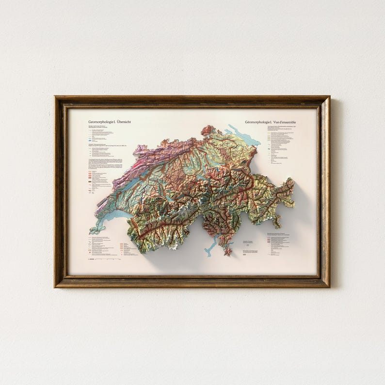 Switzerland Geomorphology Map: Detailed Natural Topography, Map Art Print, Vintage Wall Decor image 2
