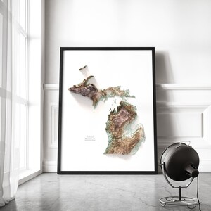 Michigan Topographic Map Art Print: Shaded Relief Wall Decor image 3
