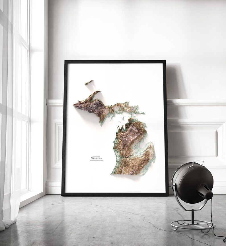 Michigan Topographic Map Art Print: Shaded Relief Wall Decor image 3