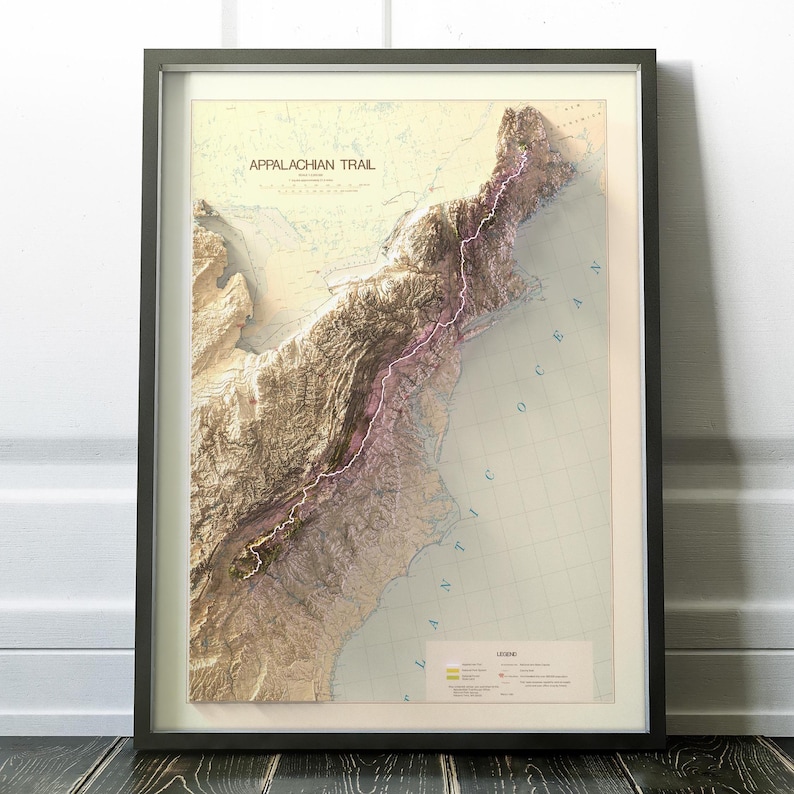 Framed wall map poster, trekking map, US state maps,  Blood Mountain, Georgia trail poster map gift
