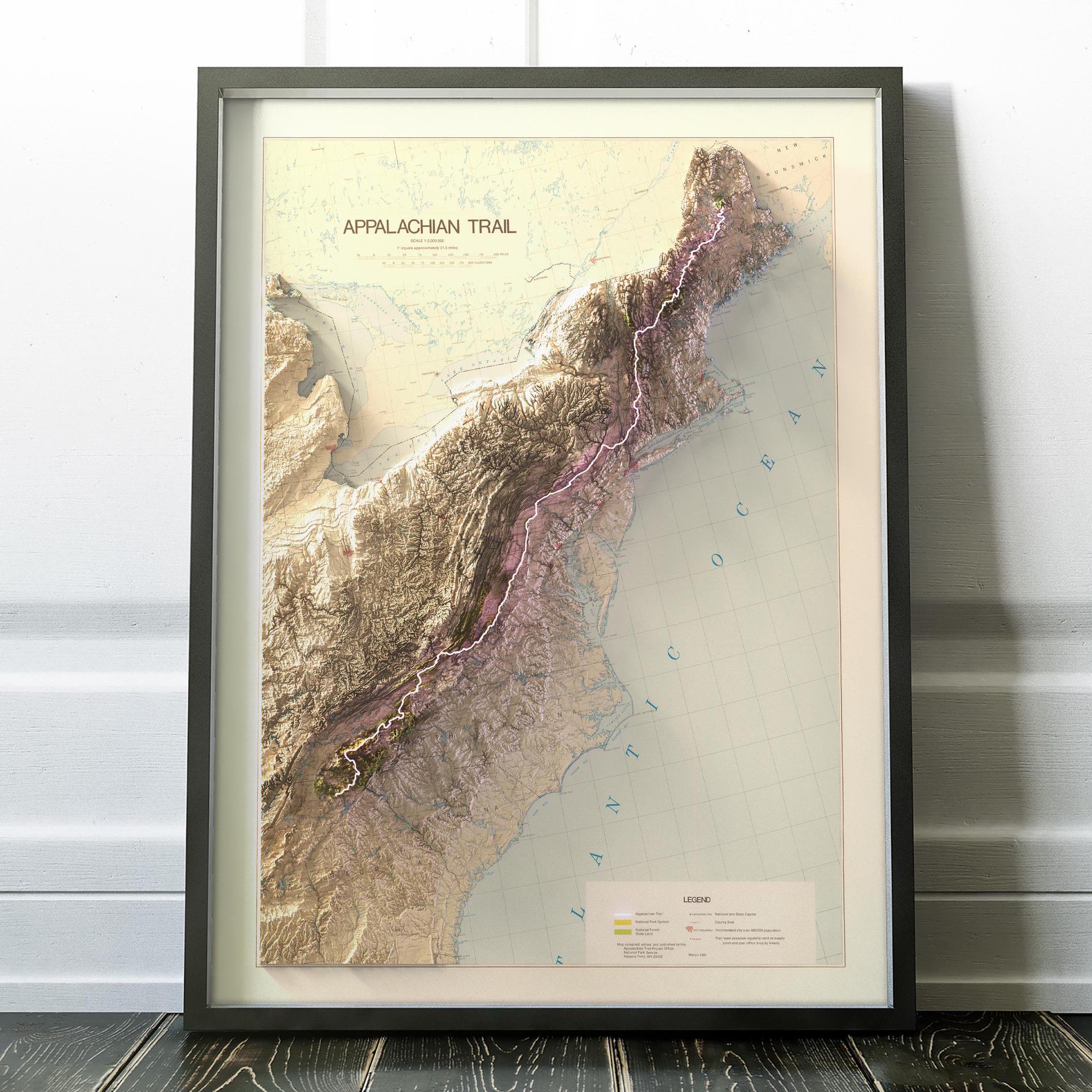 The Appalachian Trail Map 1981 - Neon - Vintage Hiking Map With Modern